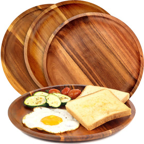 FANICHI wooden plates 11-inch top view showing natural grain and smooth finish