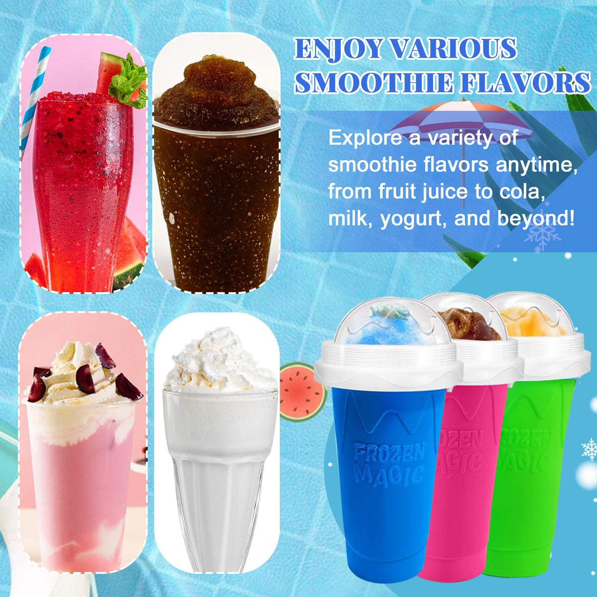 Fans-One Slushie Cup ready for pour, demonstrating simple squeeze to create slushy texture.