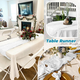 FANTEKE arch decoration with cheesecloth runner for a garden ceremony
