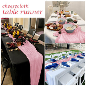 FANTEKE cheesecloth runner on banquet table enhances warm, romantic atmosphere