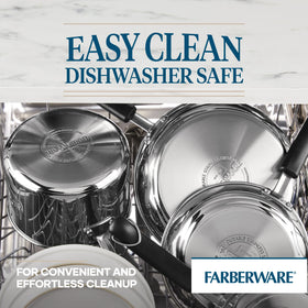 Farberware Brilliance polished stainless steel adds kitchen shine.