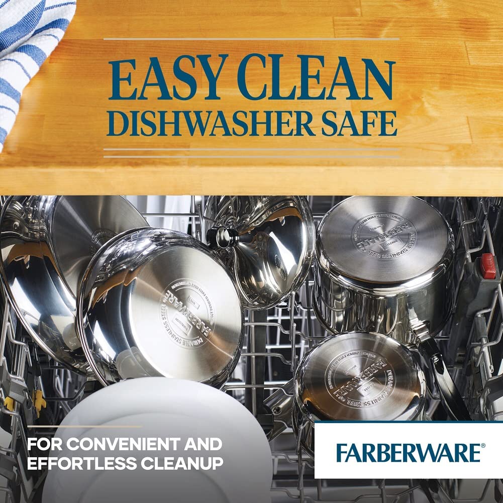 Farberware Classic lid with bell shape and knob offers durable, stylish control.