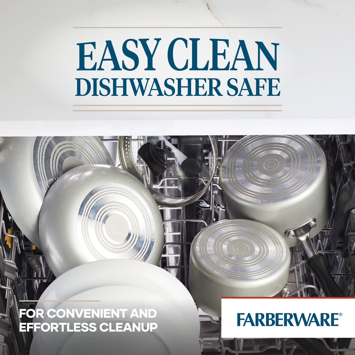 Farberware Cookstart DiamondMax square griddle cleanup after meals is dishwasher-safe.