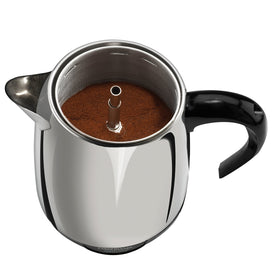 Farberware pouring cup view demonstrates steady flow and ready-to-sip coffee.