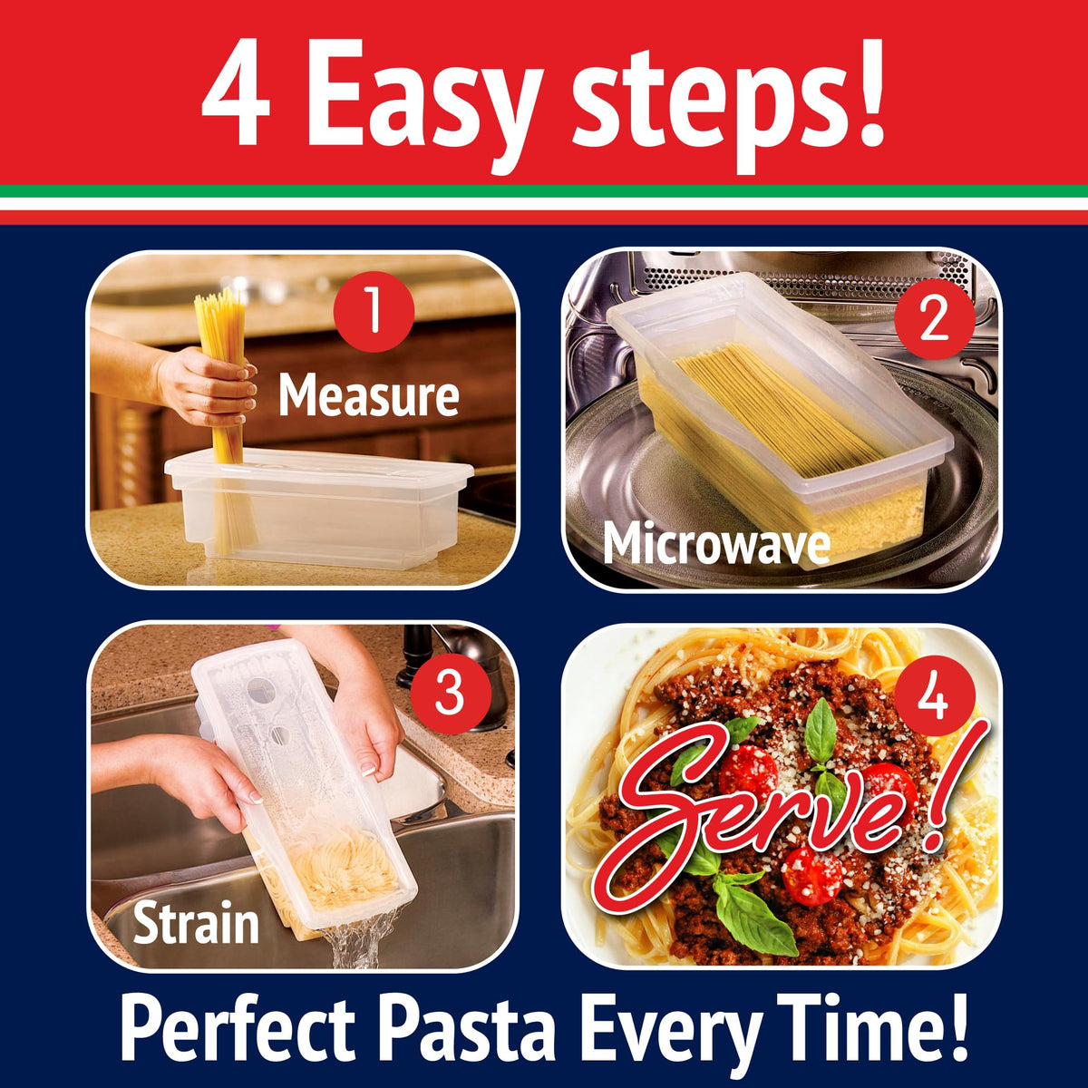 Close view of the built-in strainer in Fasta Pasta