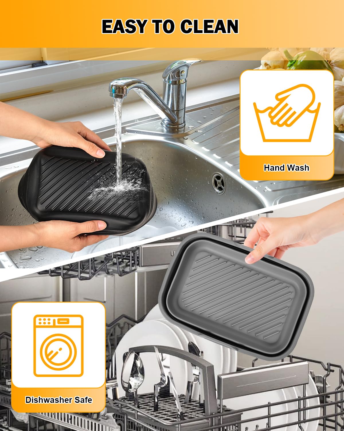 Fastand silicone liners maintain shape during baking and air frying processes.