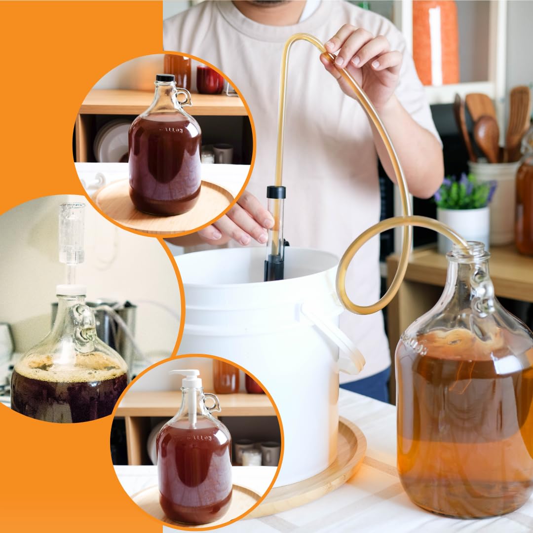 Close-up of FastRack glass jug showing bung and airlocks for fermentation
