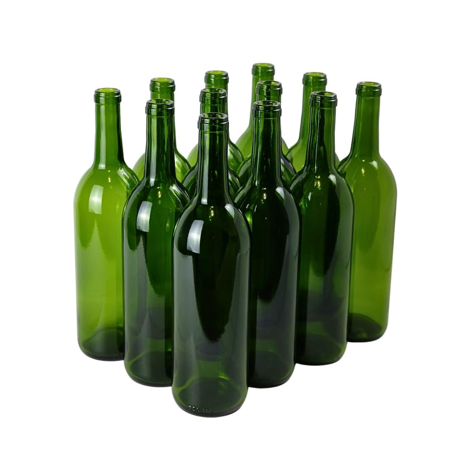 FastRack W5 750ml green Bordeaux bottle close-up with cork finish, ideal for aging wine at home
