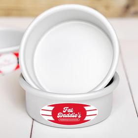 Fat Daddio's round cake pan bottom highlights solid construction.