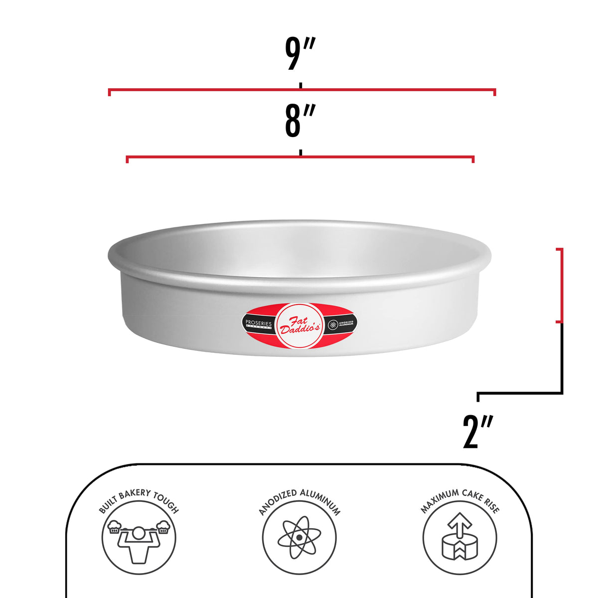 Fat Daddio's interior 8x2 inch measurement showing cake depth