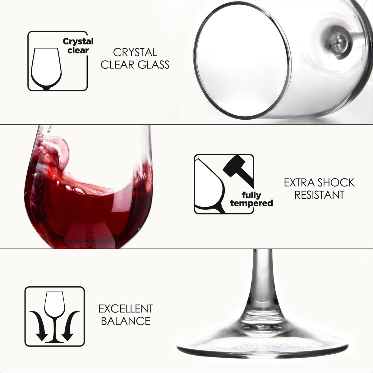 FAWLES balanced stem design enhances stability and wine presentation.