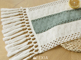FEXIA sage green table runner brings boho charm to weddings and parties.