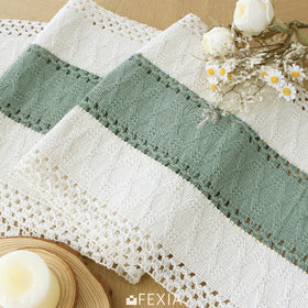 FEXIA sage green table runner enhances a 6-8 seat dining table.
