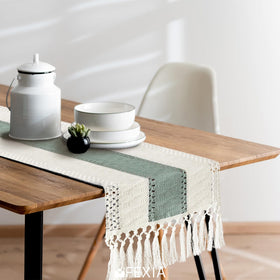 FEXIA sage table runner ideal for Easter brunch and spring gatherings.