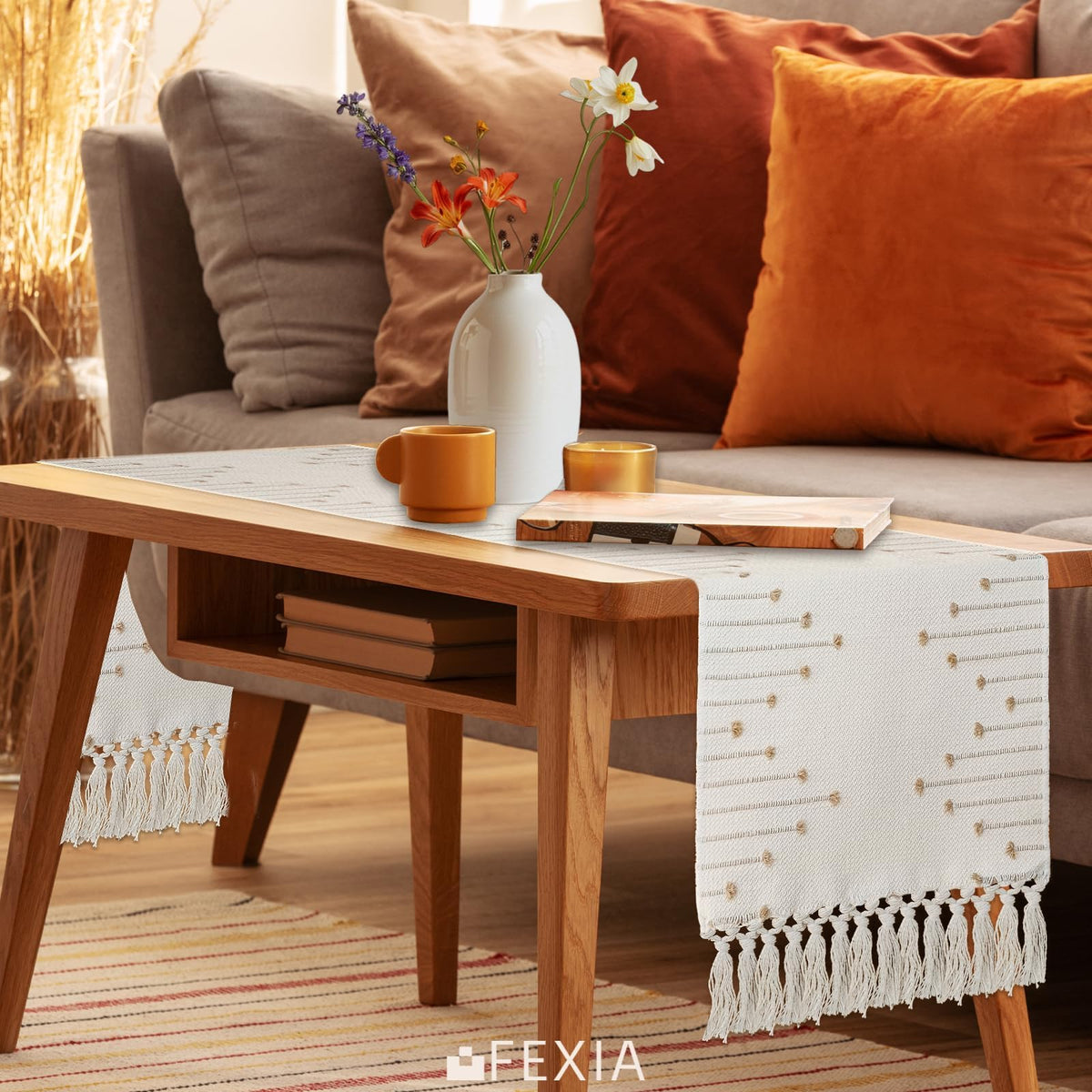 FEXIA table runner at a bridal shower scene with rustic elegance.