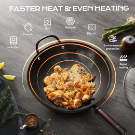 FGJ induction-compatible wok supports all cooktops, including gas, electric, and induction.