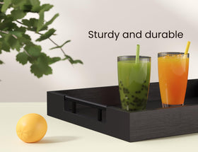 Fibogollo bamboo tray shows wood grain and moisture-resistant finish.