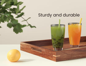 Fibogollo serving trays set in natural wood for versatile entertaining