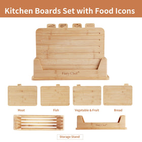 Fiery Chef knife-friendly bamboo boards provide lasting durability and smooth slicing.
