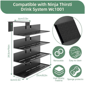 Fijaru 20-capacity rack shown in side view, saving counter space for Ninja Thirsti pods.