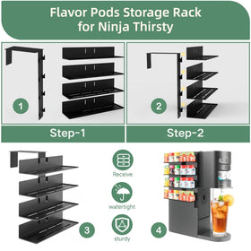 Installation view of the Fijaru rack hanging on the Ninja Thirsti shelf.