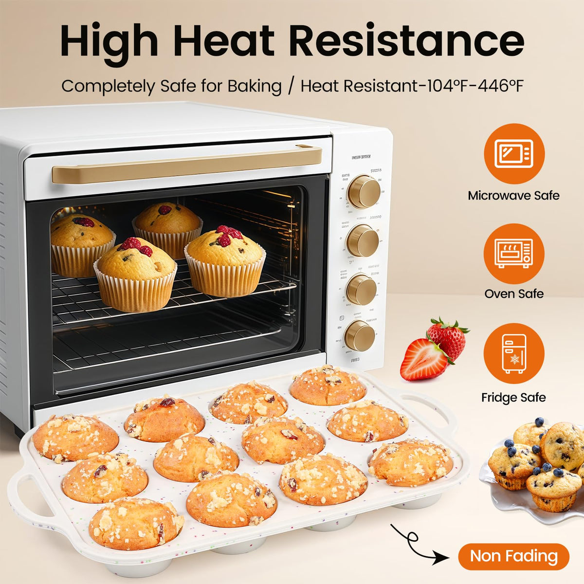 Fimary silicone muffin pan is dishwasher safe for quick cleanup.