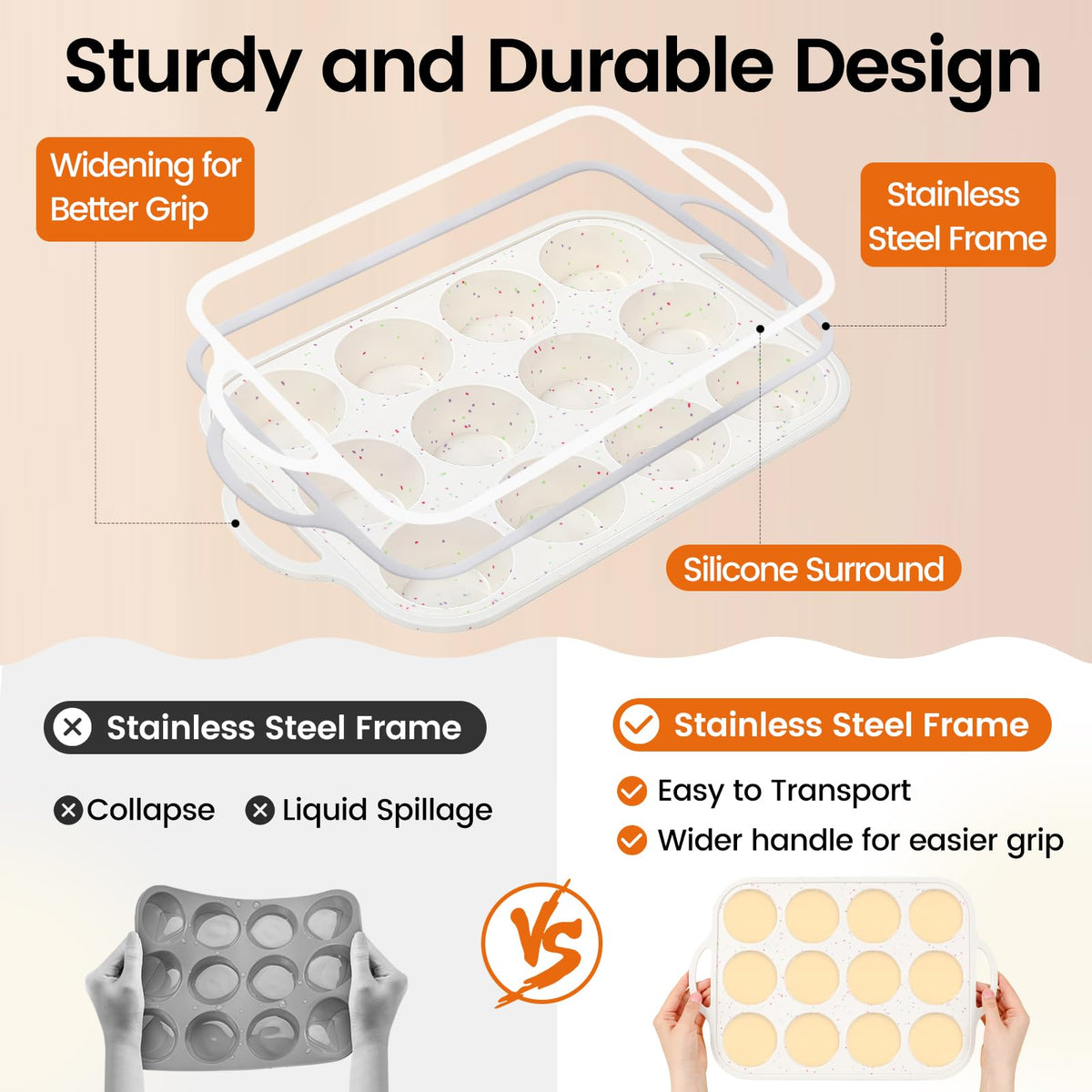 Fimary muffin pan, oven safe up to 450°F for versatile use.