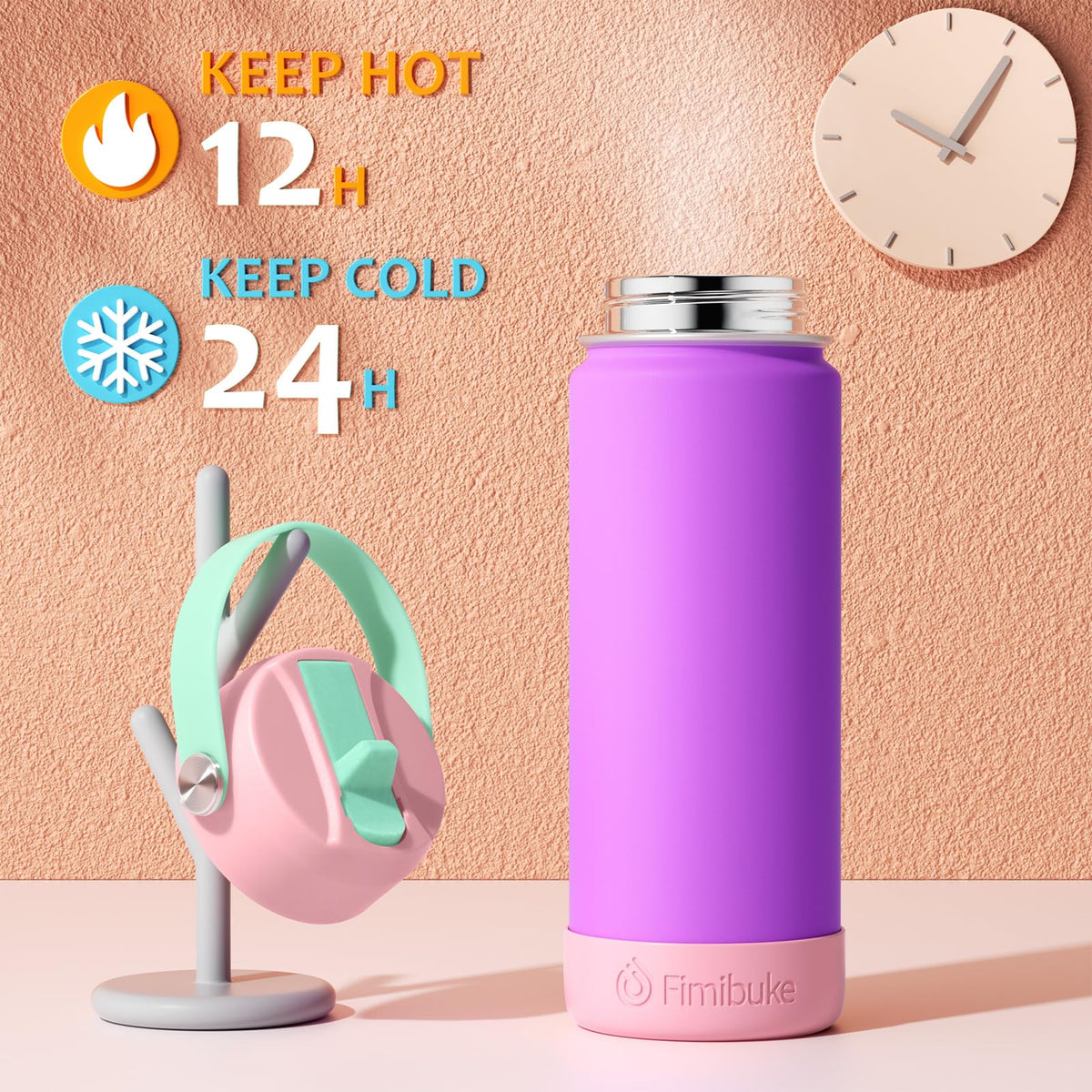 Fimibuke double-wall vacuum insulated bottle maintains beverages at stable temperatures.