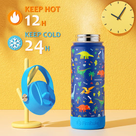 Fimibuke dinosaur-pattern bottle with straw lid for easy sipping.