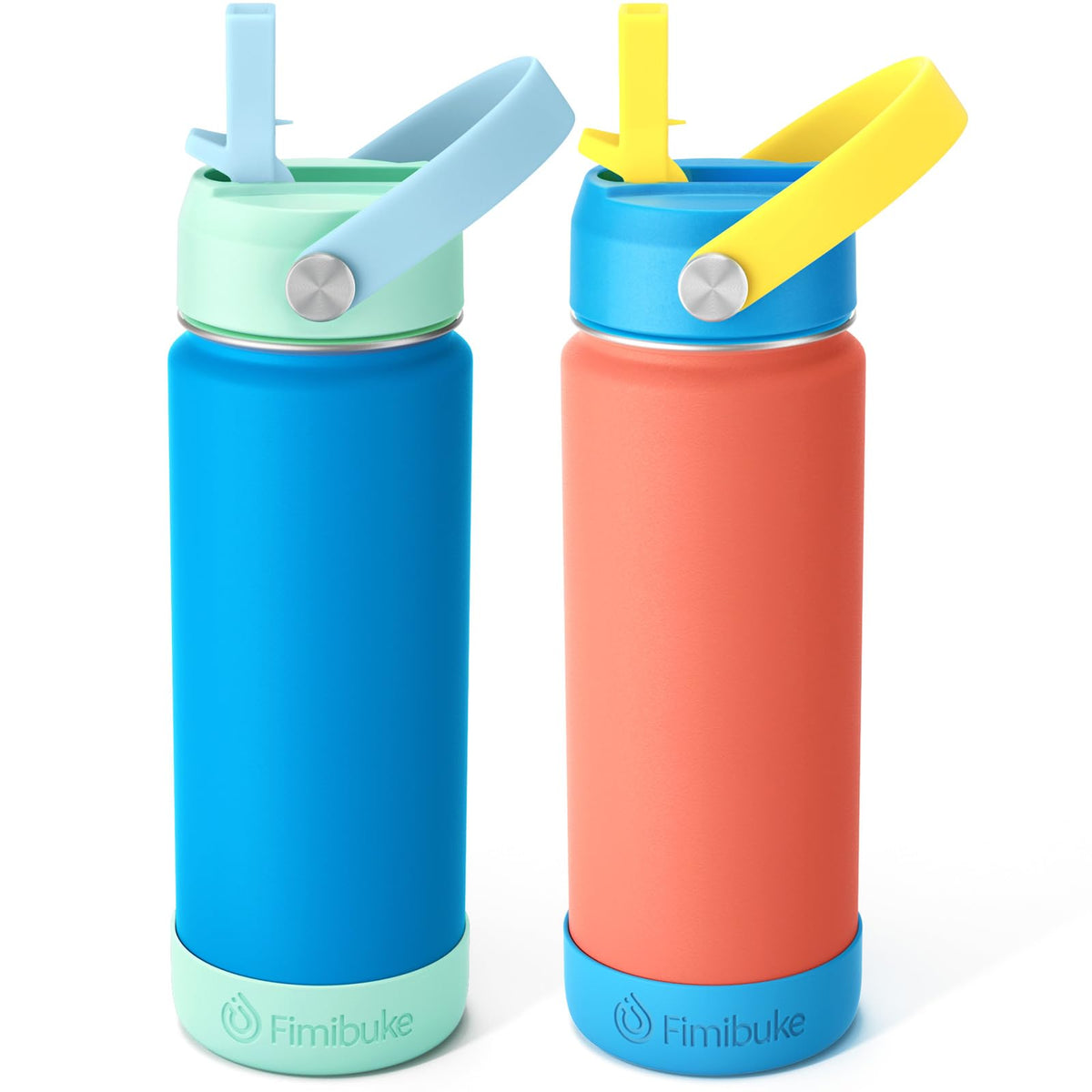 Fimibuke kids insulated water bottle in ocean life design, 18oz, 2-pack for school use.