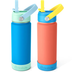 Fimibuke kids insulated water bottle in ocean life design, 18oz, 2-pack for school use.