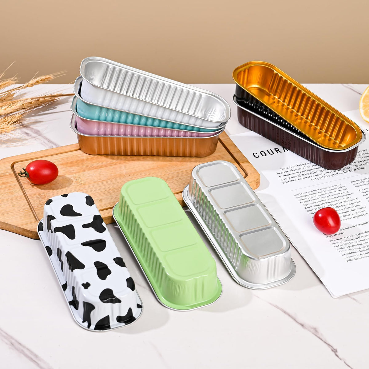 Findful aluminum foil pans 6.5x2.5x1.2 inches for even heating.