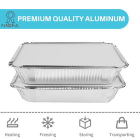 Findful aluminum pans with cardboard lids for secure, mess-free storage.