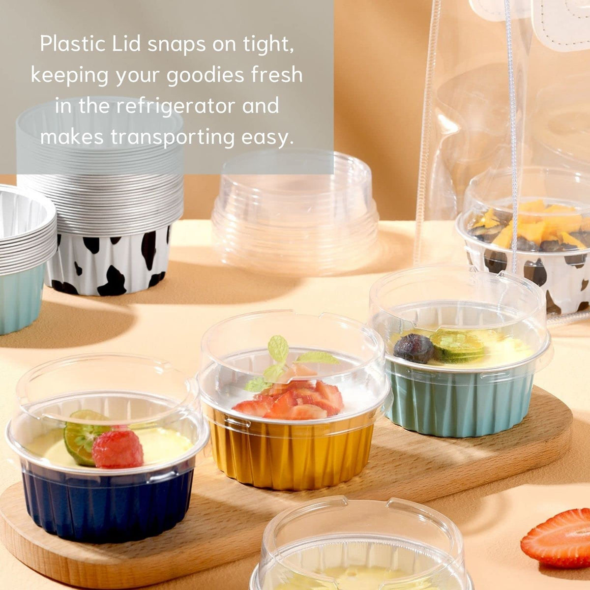Findful foil cups top view with closed lids for transport.
