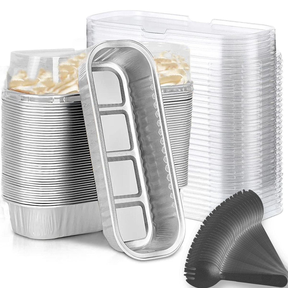 Findful stackable foil pans save space during storage.
