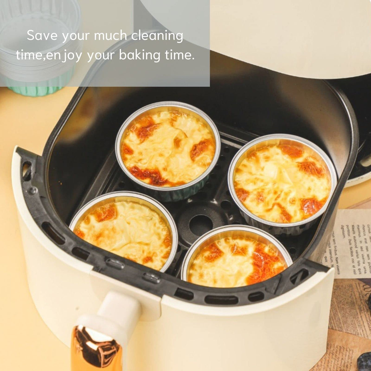 Findful stackable foil cups save space in storage.