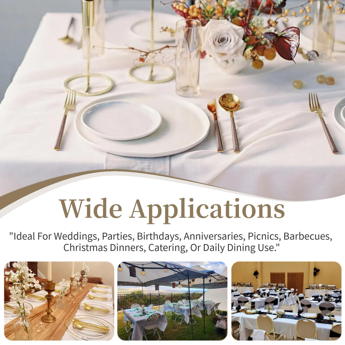 FindYou wrinkle-resistant 60x126 tablecloth keeps tables neat and presentable.
