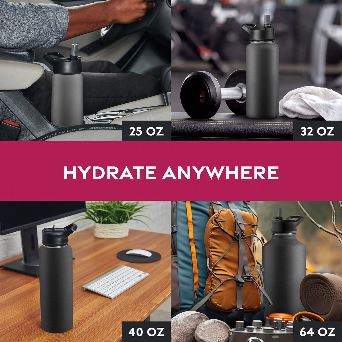 FineDine travel-ready bottle fits in backpack side pocket.
