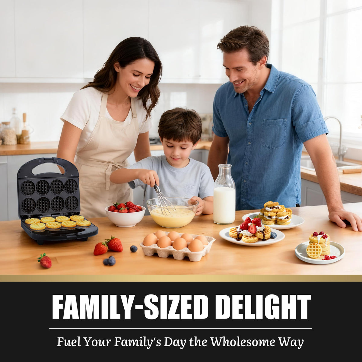 FineMade Mini Waffle Maker kid-friendly design ideal for snacks.