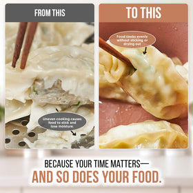Firgi steamer used for baby food and dumplings to soothe mealtime