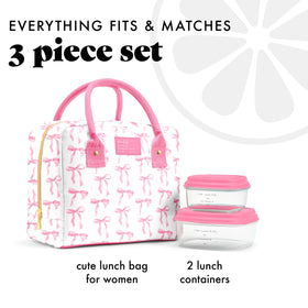 Bloomington bag shown with two containers kept meals organized
