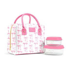 Fit & Fresh Bloomington lunch bag front view with pink bows, stylish for work
