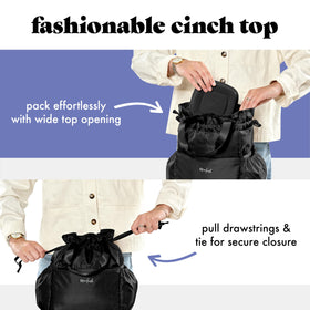 Exterior bottle pockets on Cromwell bag for beverages on the go