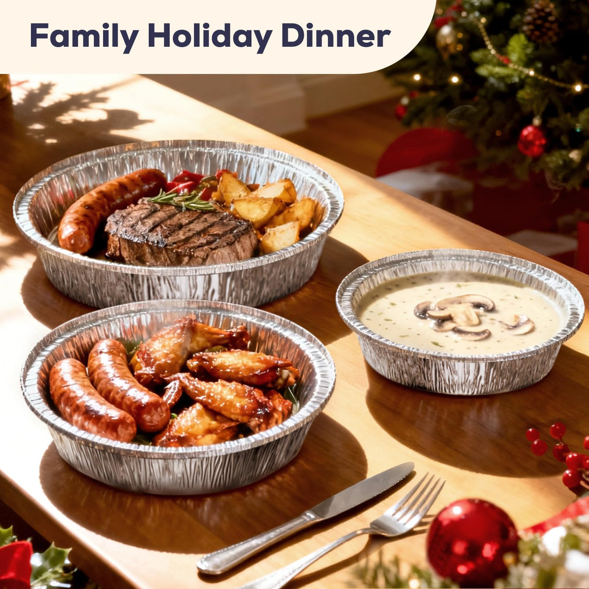 Fit Meal Prep stackable foil pans displayed for easy storage and transport.