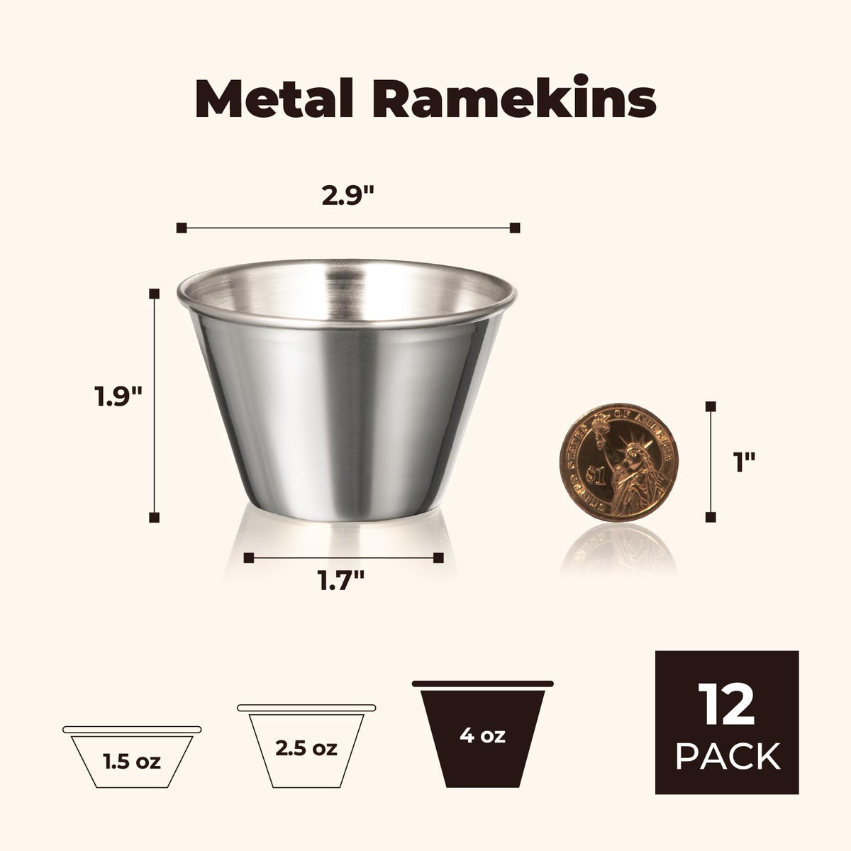 Fit Meal Prep stainless-steel ramkins 4oz closeup emphasizes rust-resistance for sauces