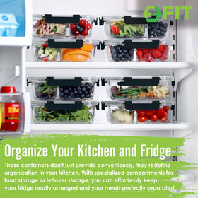 FIT Strong & Healthy 3-compartment glass container ideal for organized meals.