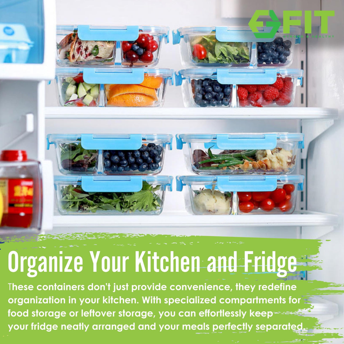 Fit Strong and Healthy airtight leak-proof lids seal freshness for on-the-go meals.