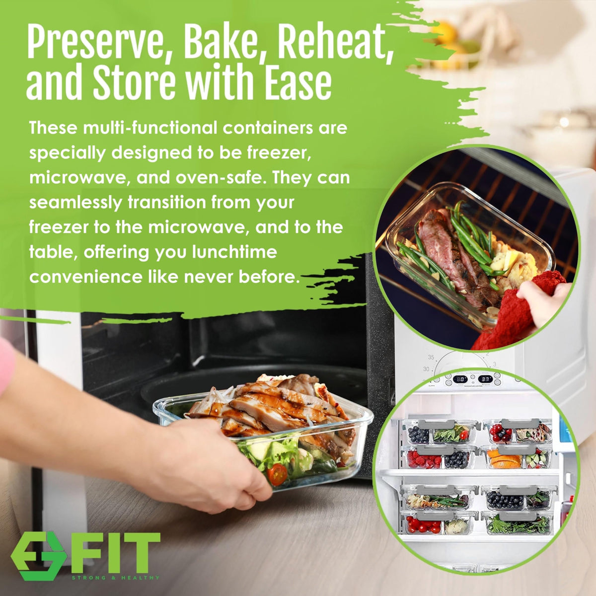 FIT Strong & Healthy airtight lids ensuring fresh, spill-free meals