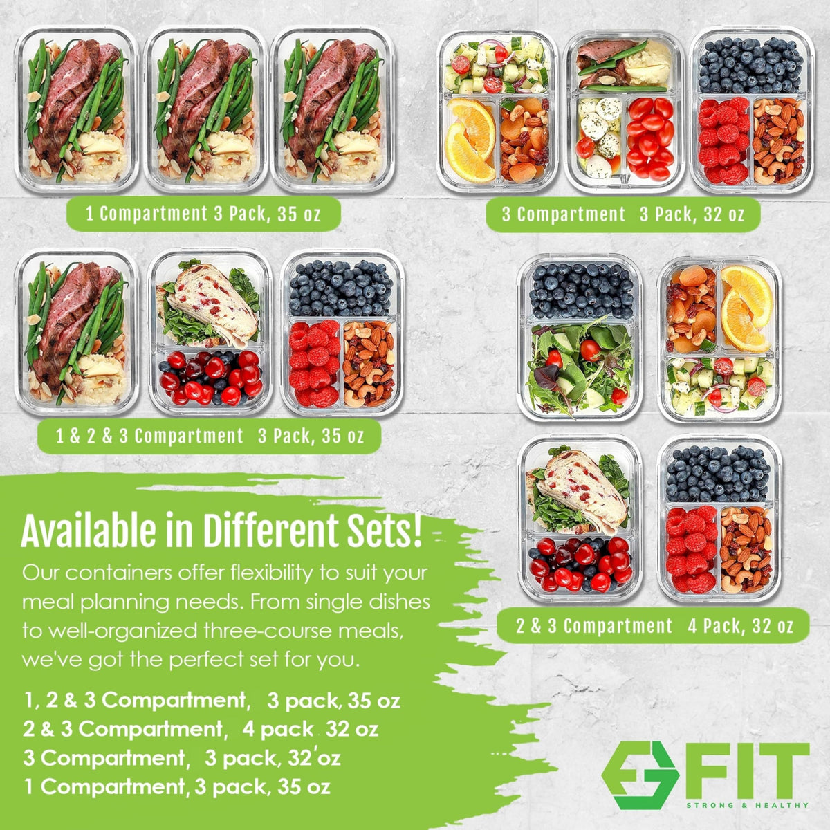 Beige FIT Strong & Healthy glass lunch boxes for everyday use