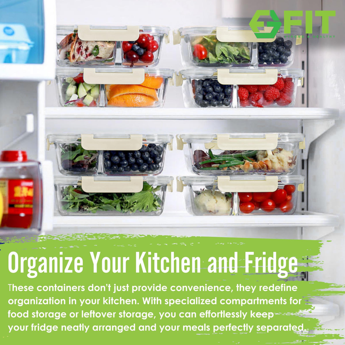 FIT Strong & Healthy glass container 3-compartment supports varied meals on the go